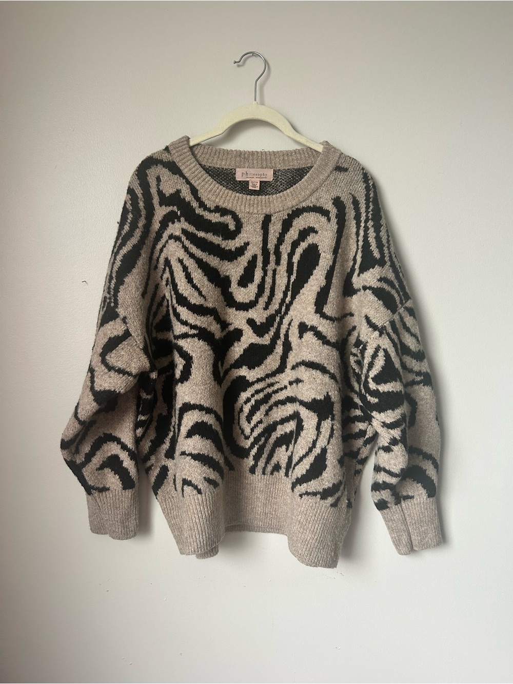 Philosophy Zebra-Pattern Crewneck Sweater - Beige & Black